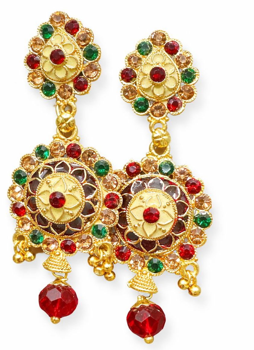 artificial gold earrings with red green stones