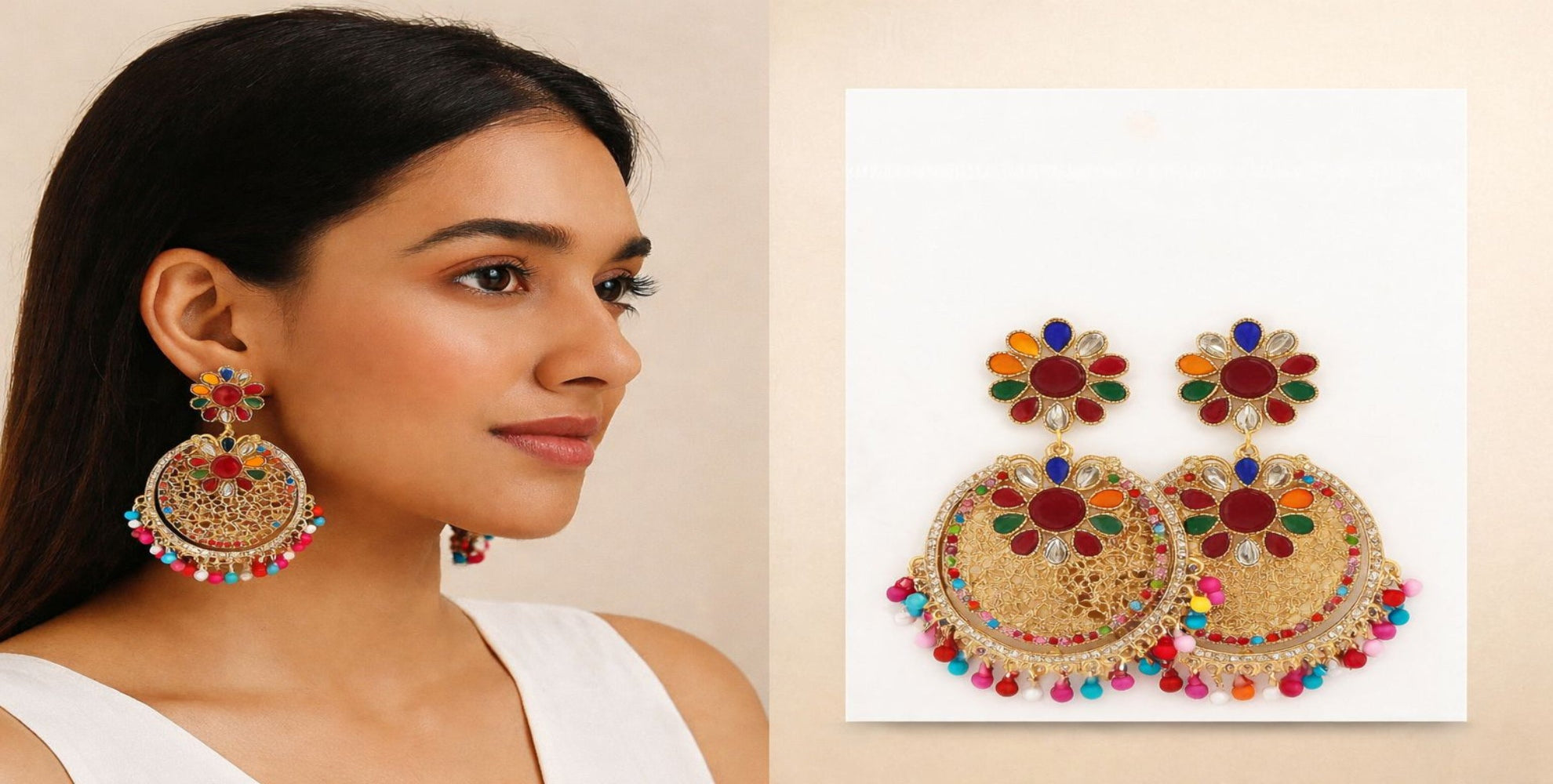 multicolor motif earrings pakistan traditional jewelry