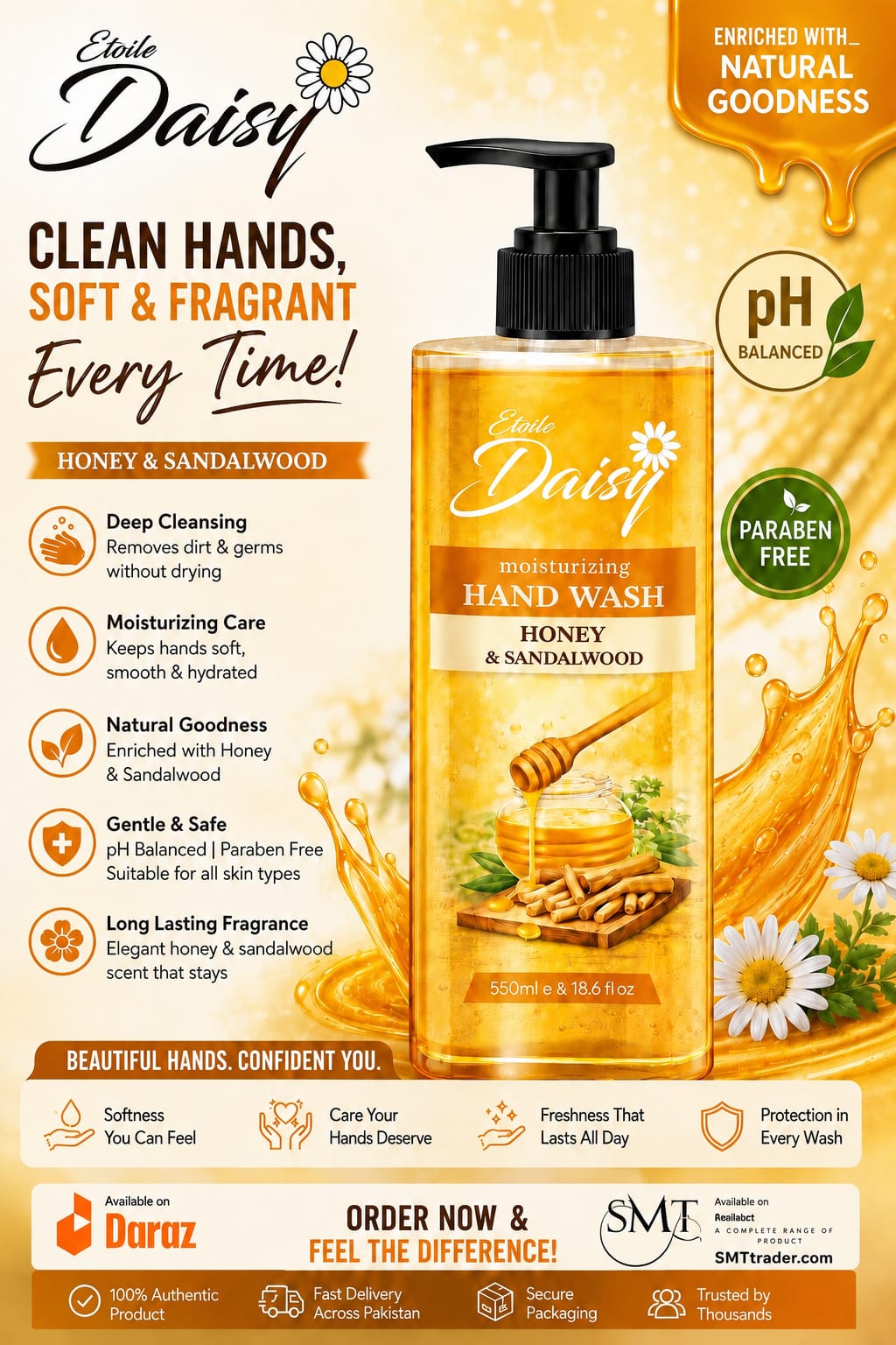 Etoile Daisy Honey & Sandalwood Handwash 550ml – Moisturizing Antibacterial Hand Wash in Pakistan