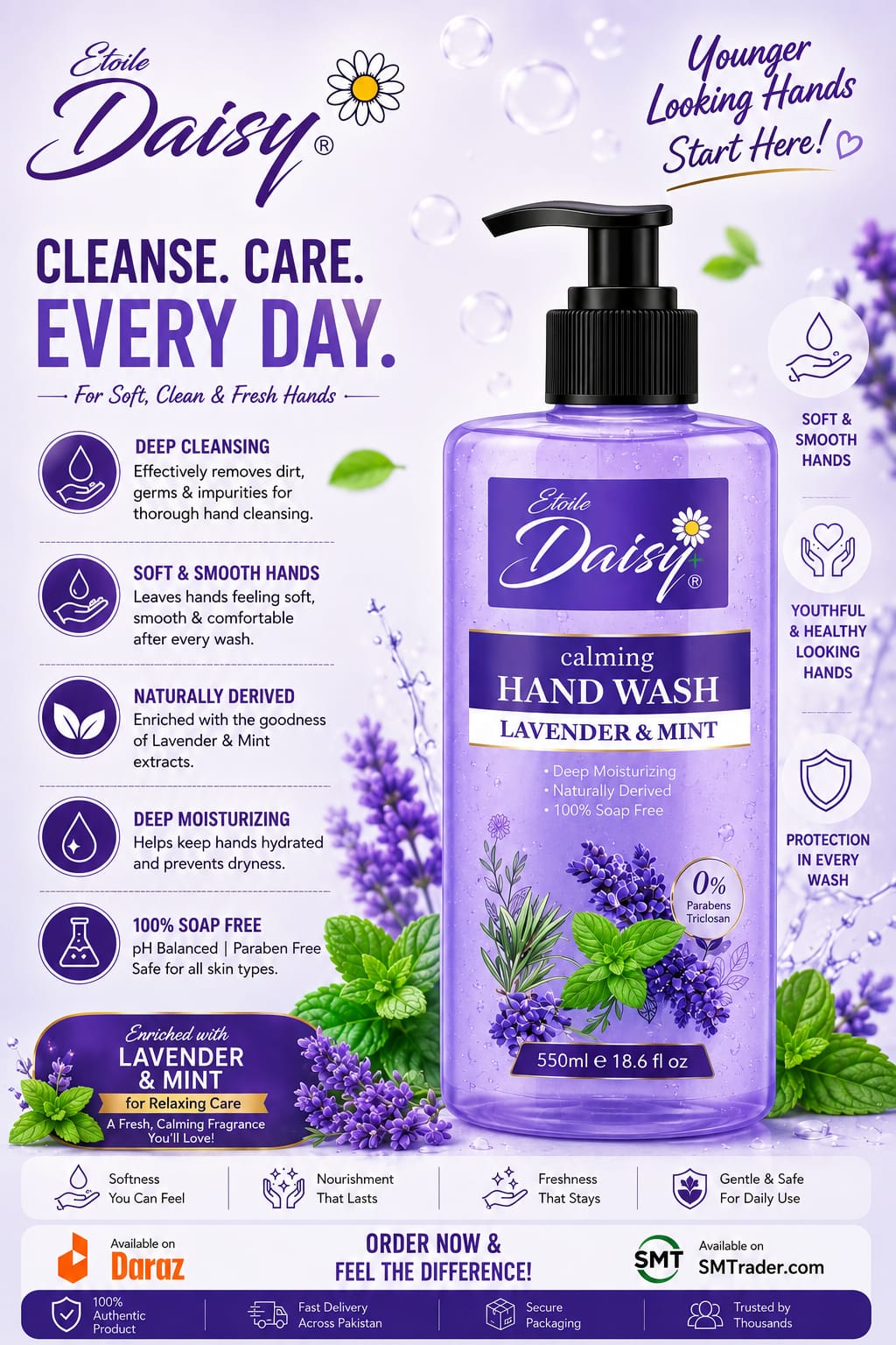 Calming Lavender & Mint Hand Wash 550ml Deep Moisturizing Hand Wash with Soothing Lavender and Refreshing Mint