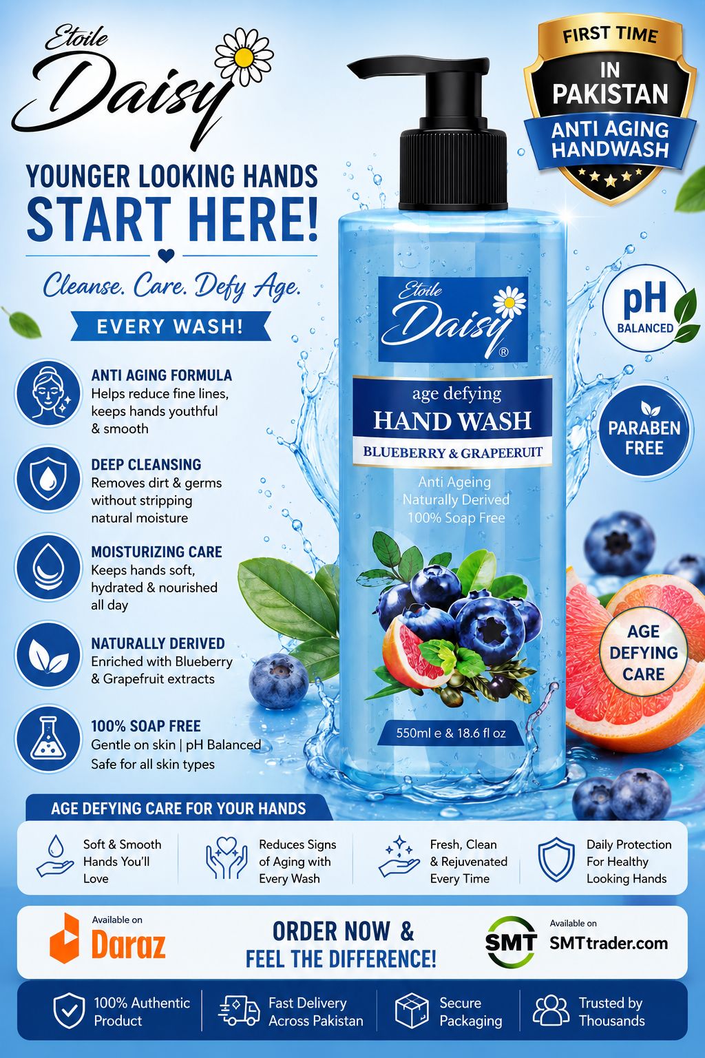 Etoile Daisy Age Defying Blueberry and Grapefruit Hand Wash 550ml Anti Aging Moisturizing Hand Wash First Time in Pakistan