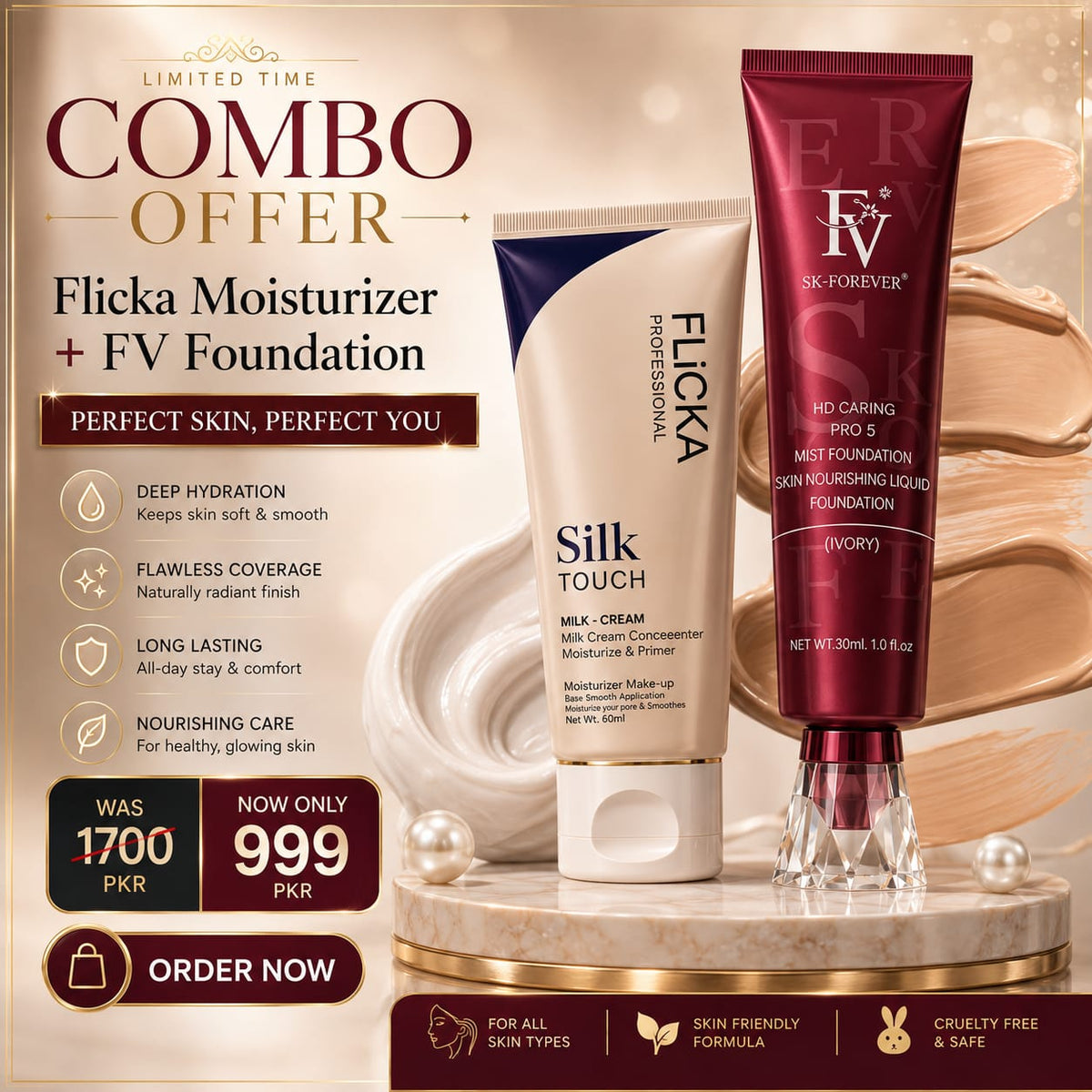 Flicka Silk Touch and FV Foundation 2 in 1 bundle weekly offer Pakistan