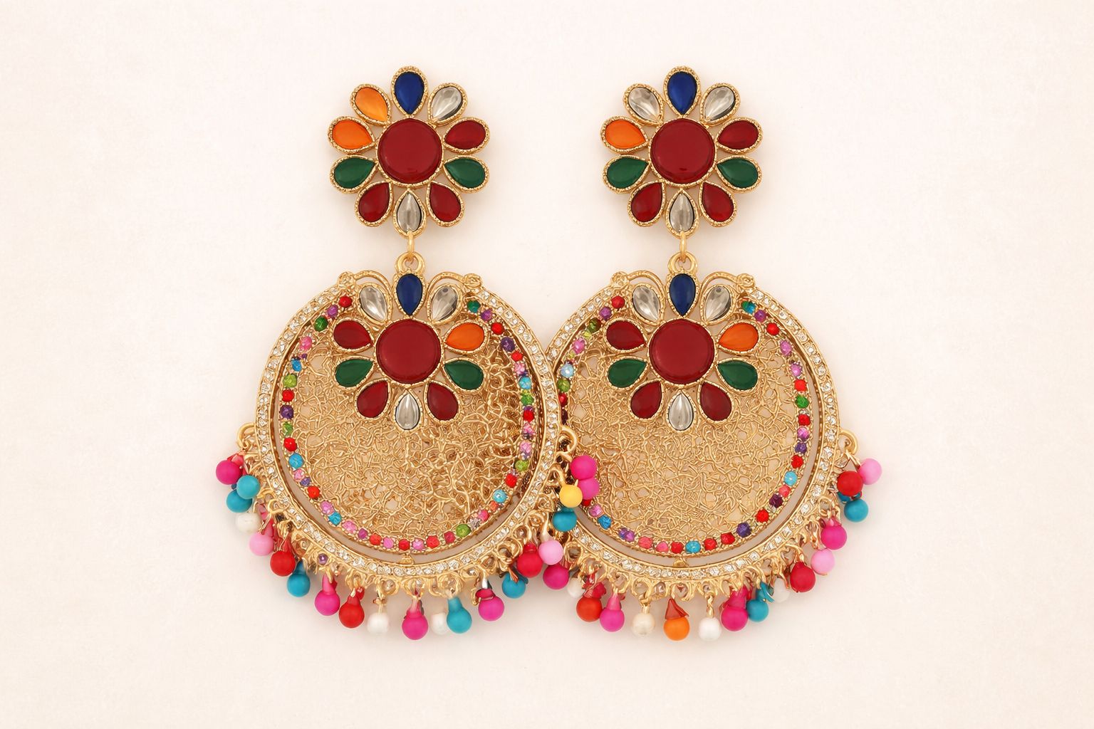 multicolor motif earrings pakistan traditional jewelry