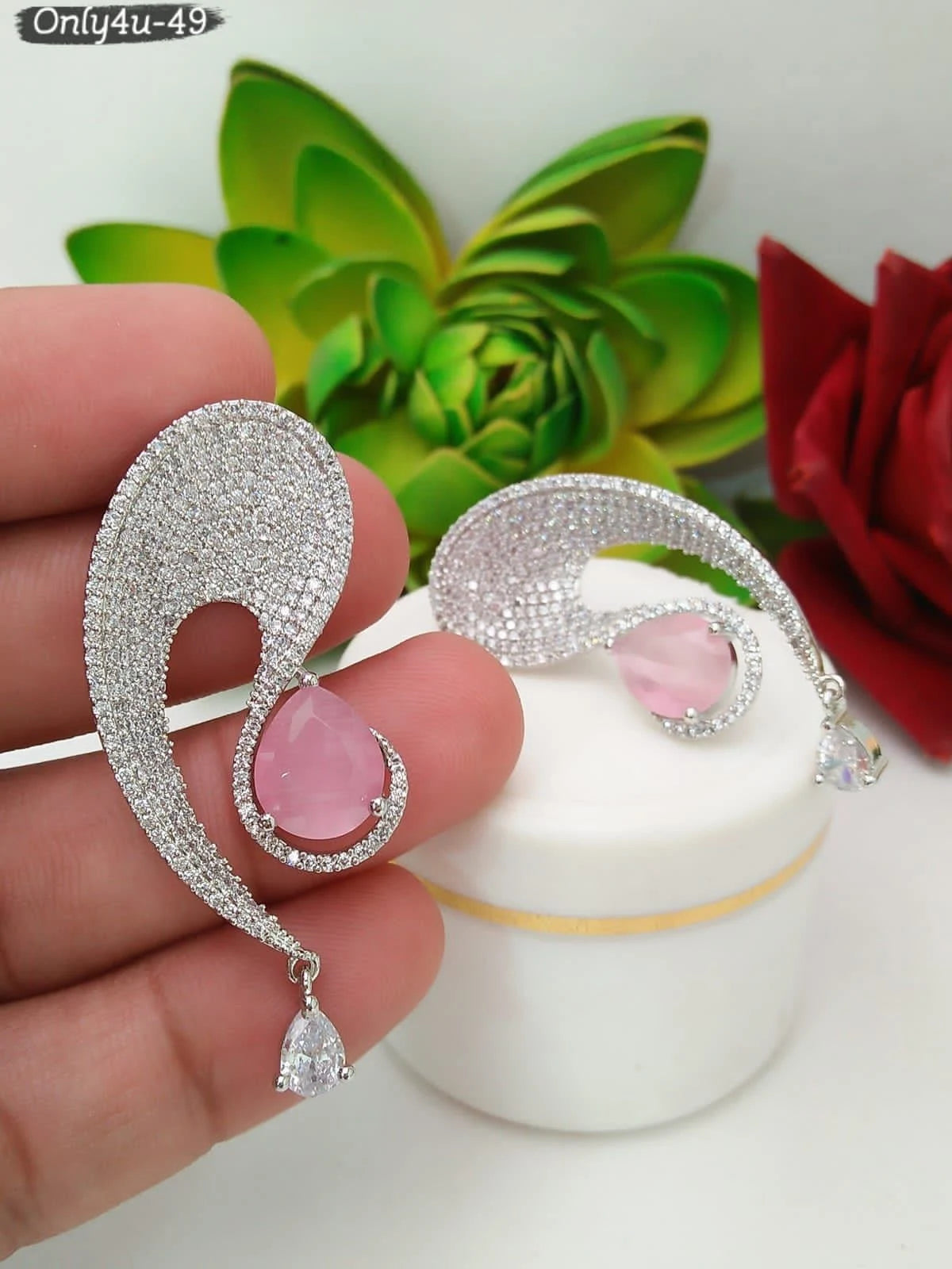 American DIAMOND Ethnic Traditional Rhodium plated EARRINGS Cz Jewellery SET Wedding And Party Wear Indian Bridal For Women And Girl