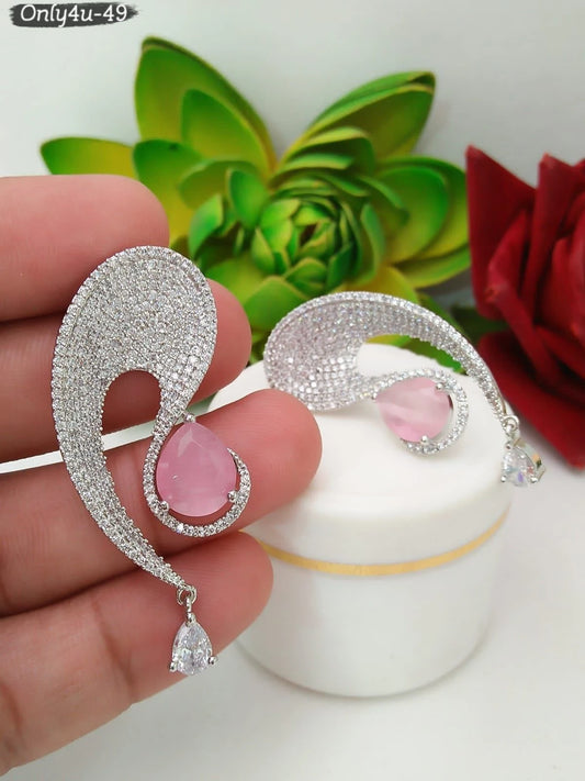 American DIAMOND Ethnic Traditional Rhodium plated EARRINGS Cz Jewellery SET Wedding And Party Wear Indian Bridal For Women And Girl