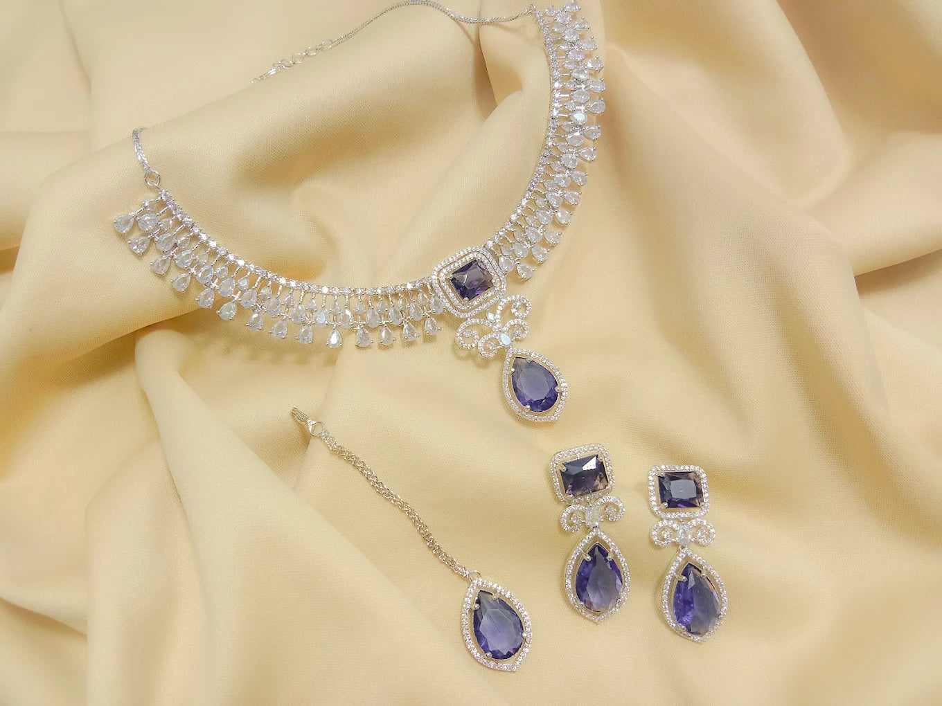 American Diamond Zircon Stone Jewellery Set