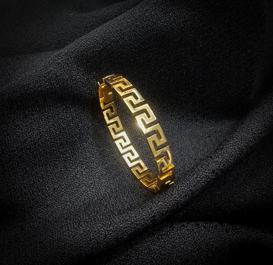 WOMEN'S GREEK KEY BANGLE BRACELET STAIN , GOLD PLATED