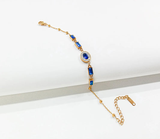 Natural Royal Blue Sapphire Bracelet - Handmade Gold Plated Bracelet